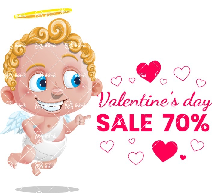 Cupid Cartoon Character - Cartoon Cupid Presenting Valentine's Day Sale